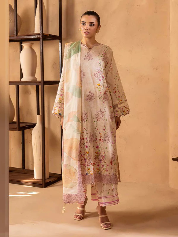 Pakistani NOA by Brenish Unstitched Three Piece - Beige 1