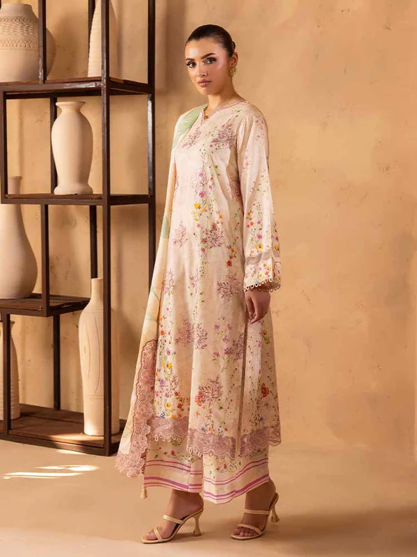 Pakistani NOA by Brenish Unstitched Three Piece - Beige 2