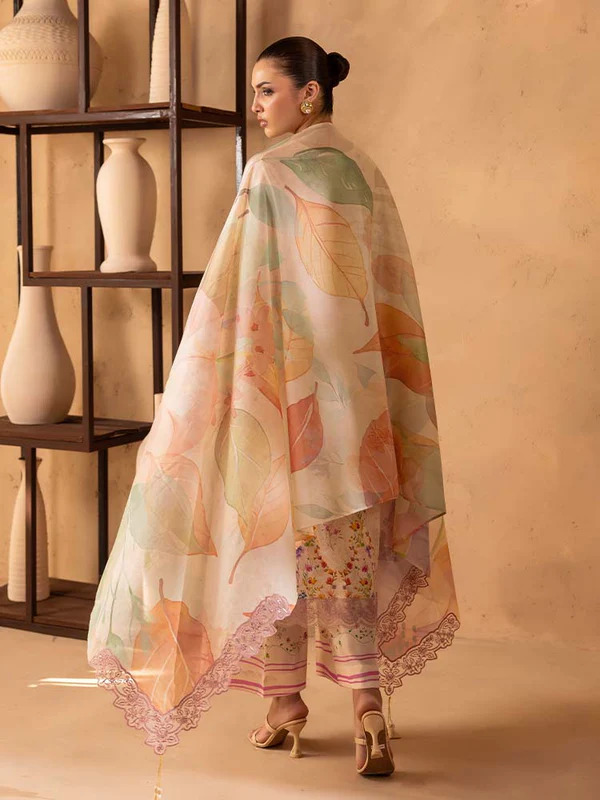 Pakistani NOA by Brenish Unstitched Three Piece - Beige 3