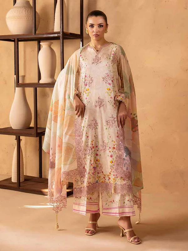 Pakistani NOA by Brenish Unstitched Three Piece - Beige 4