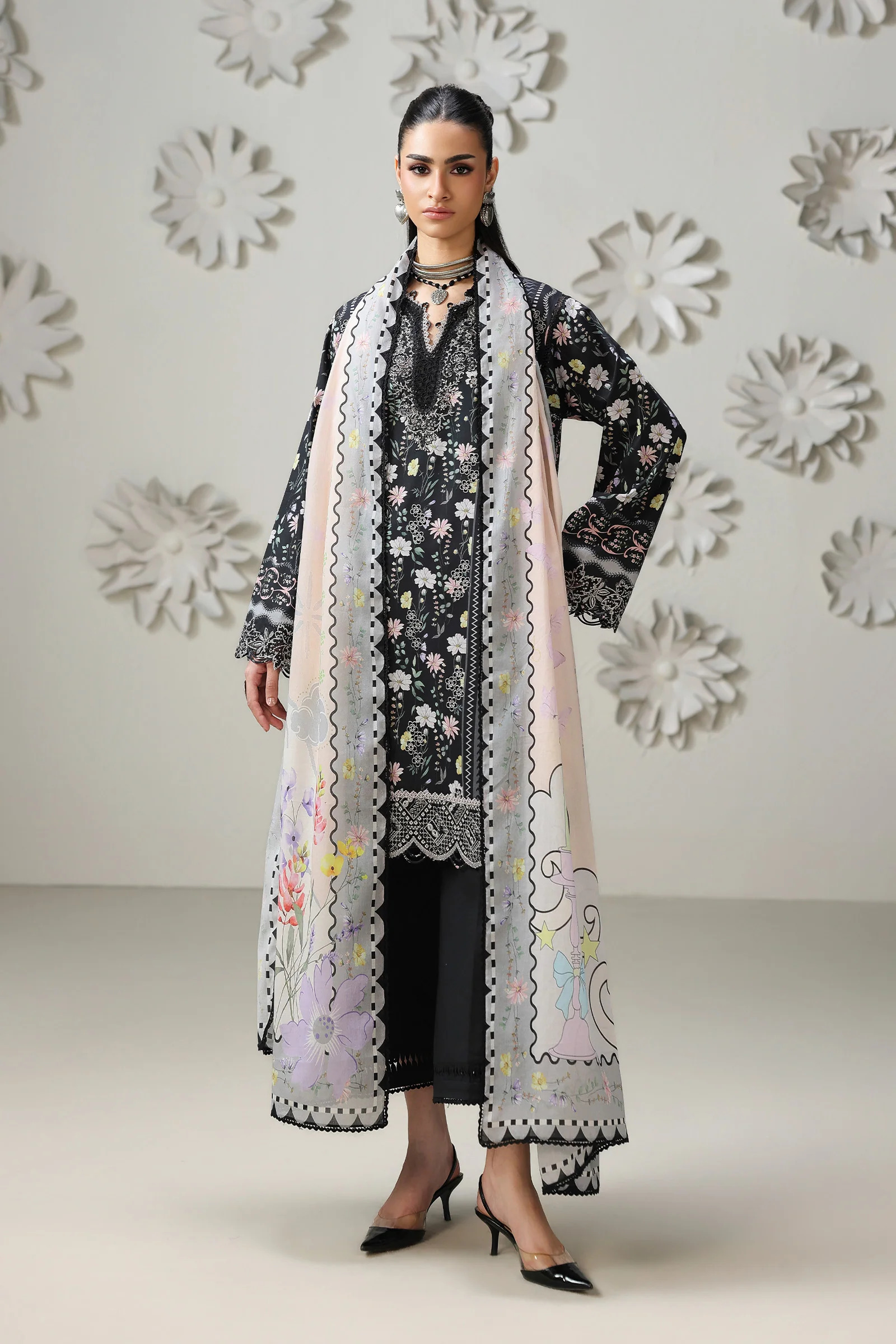 Pakistani Qalamkar Q Print Unstitched Lawn Three Piece - AmeL 1