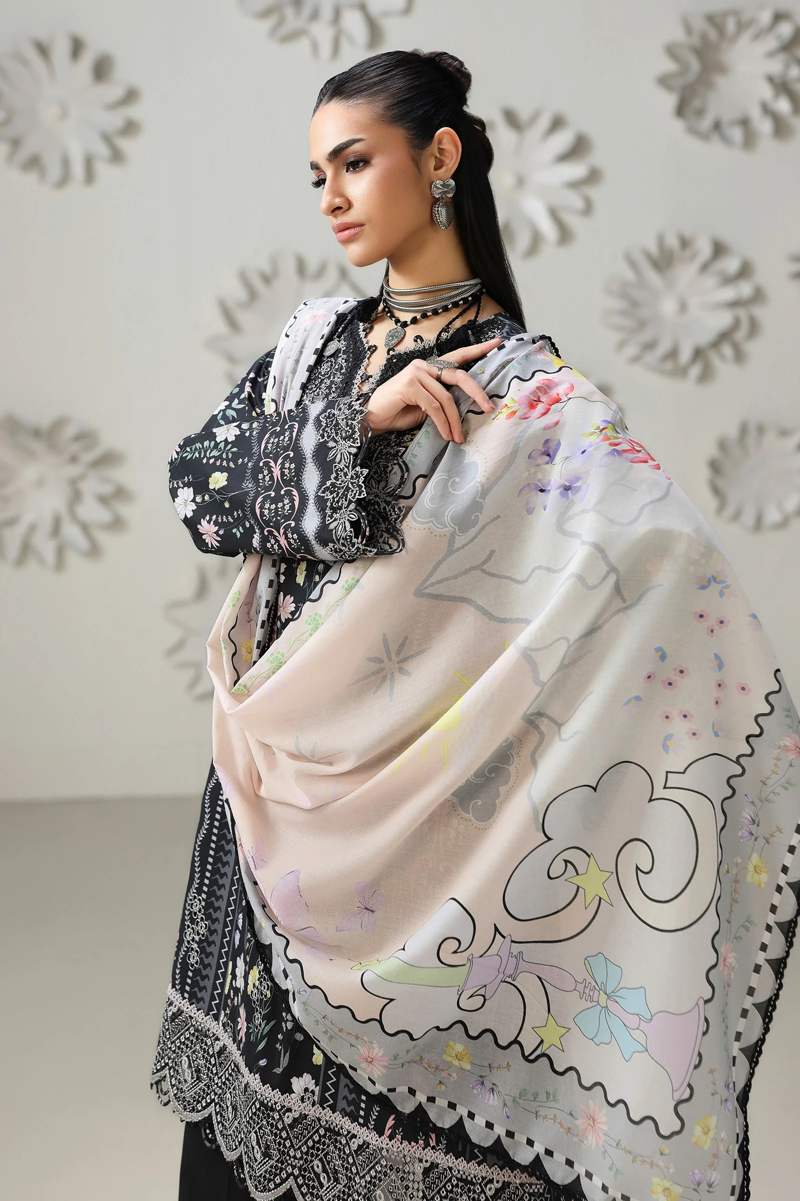 Pakistani Qalamkar Q Print Unstitched Lawn Three Piece - AmeL 3