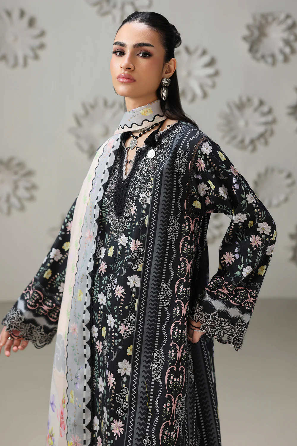 Pakistani Qalamkar Q Print Unstitched Lawn Three Piece - AmeL 6