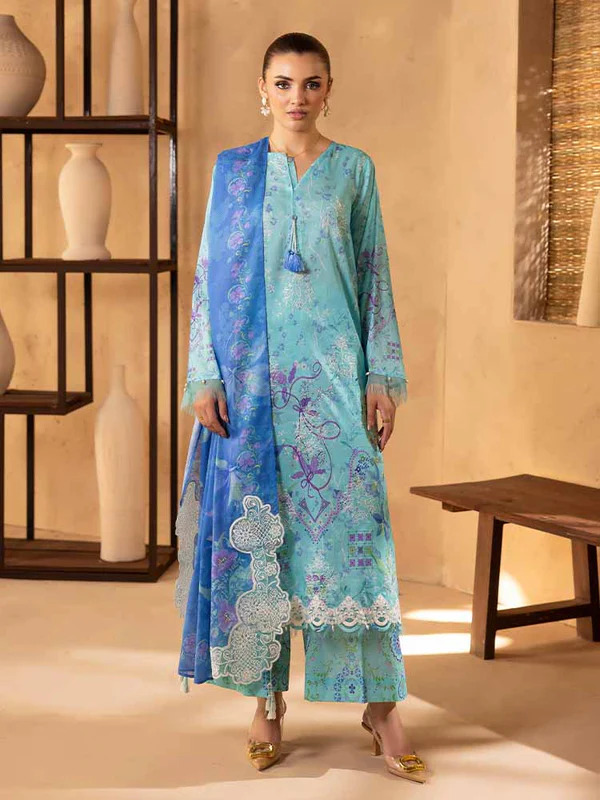 Pakistani NOA by Brenish Unstitched Three Piece - Light Blue Hue 1