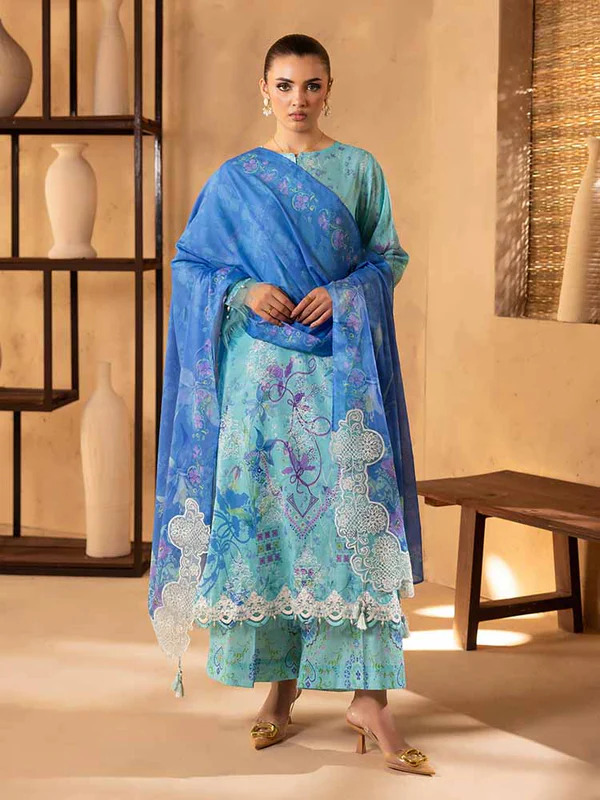 Pakistani NOA by Brenish Unstitched Three Piece - Light Blue Hue 4