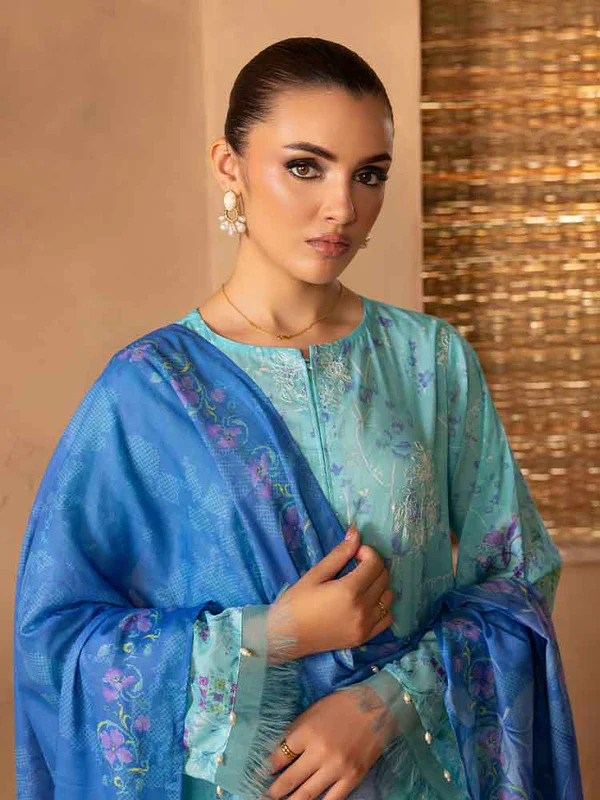 Pakistani NOA by Brenish Unstitched Three Piece - Light Blue Hue 5