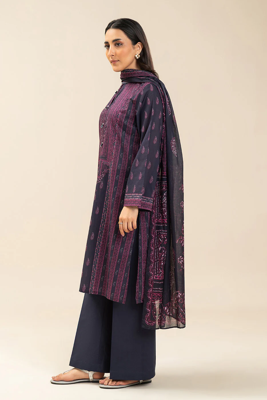 Pakistani Beechtree Lawn Unstitched Three Piece- Violet x Black 2