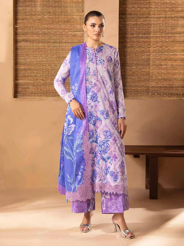 Pakistani NOA by Brenish Unstitched Three Piece- Lavendar x Blue 1