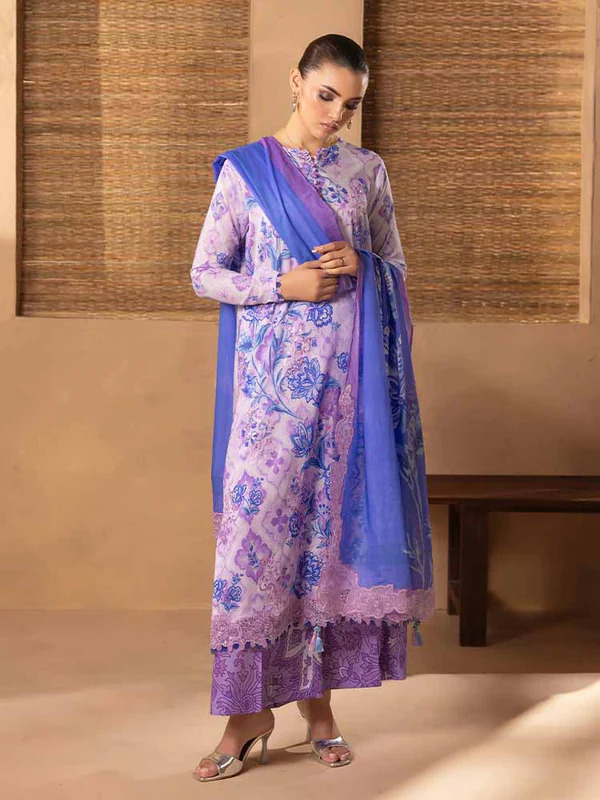 Pakistani NOA by Brenish Unstitched Three Piece- Lavendar x Blue 3