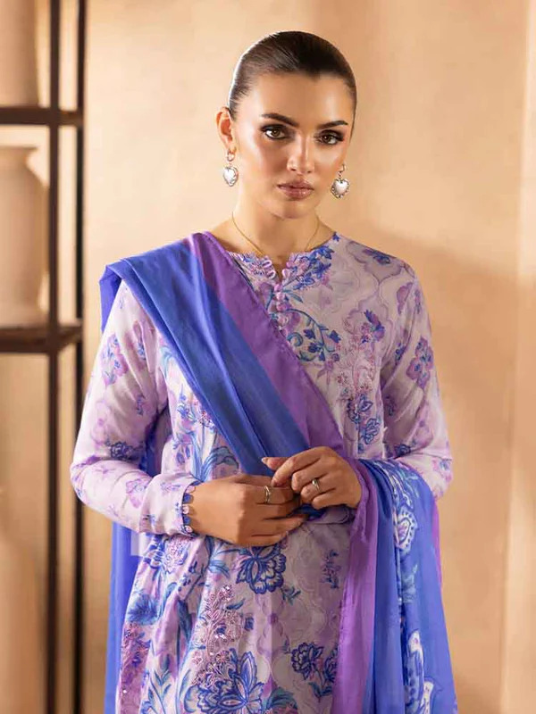Pakistani NOA by Brenish Unstitched Three Piece- Lavendar x Blue 5