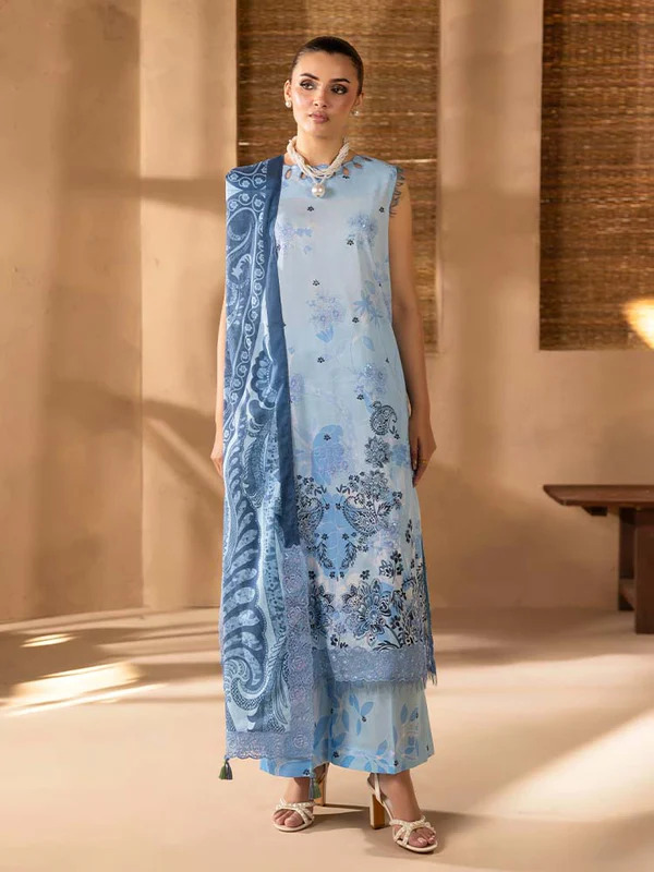 Pakistani NOA by Brenish Unstitched Three Piece- Sky Blue hue