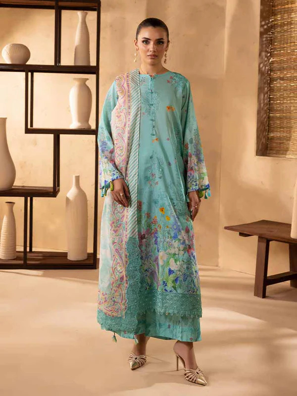 Pakistani NOA by Brenish Unstitched Three Piece- Aqua 1