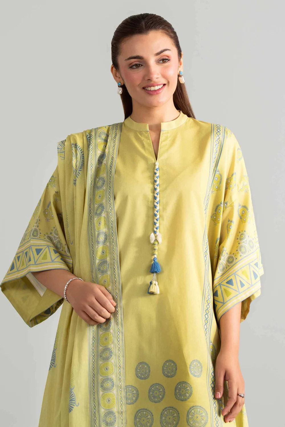 Pakistani Nishat Linen Unstitched Lawn Three Piece - Yellow Olive 2