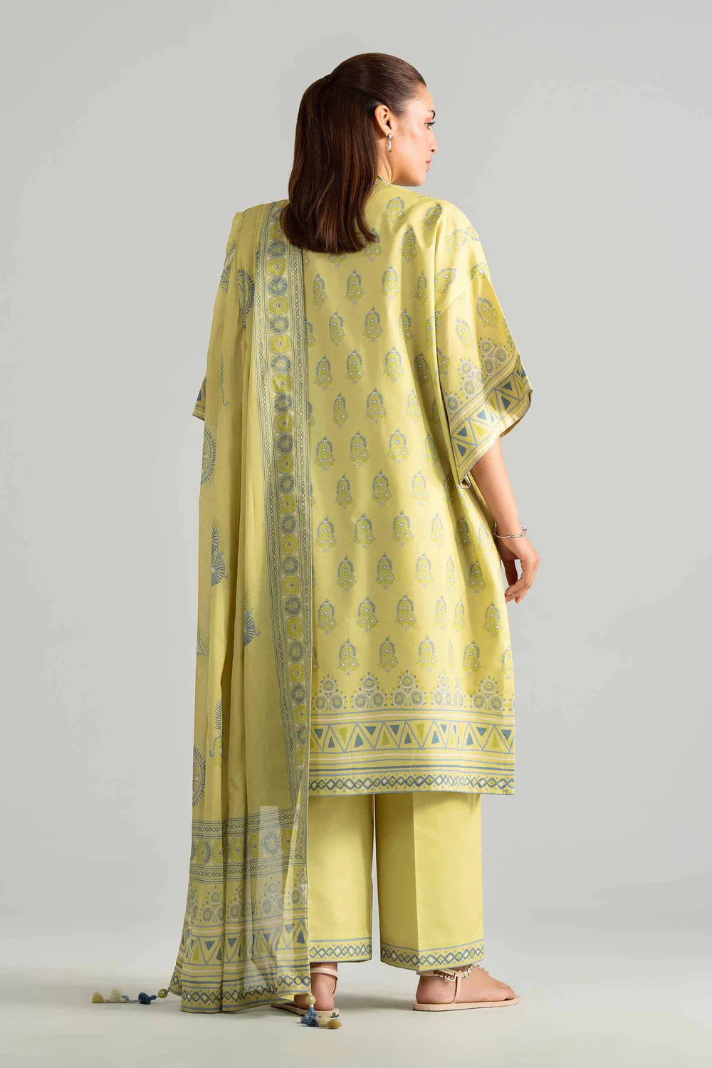 Pakistani Nishat Linen Unstitched Lawn Three Piece - Yellow Olive 3