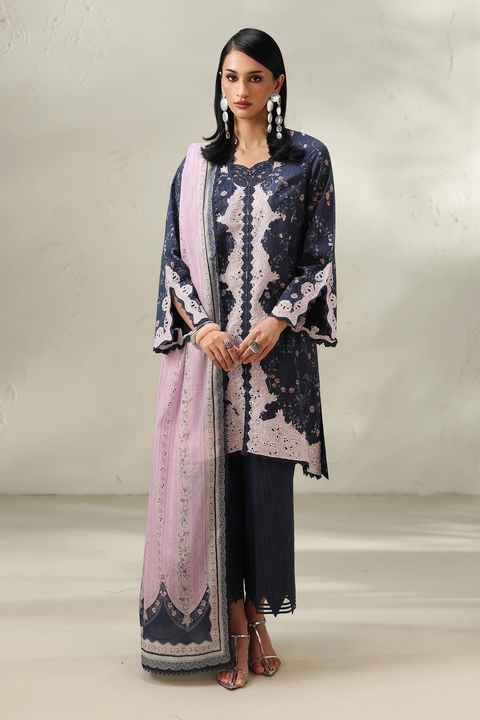 Pakistani Qalamkar Q Print Unstitched Lawn Three Piece - Zeena