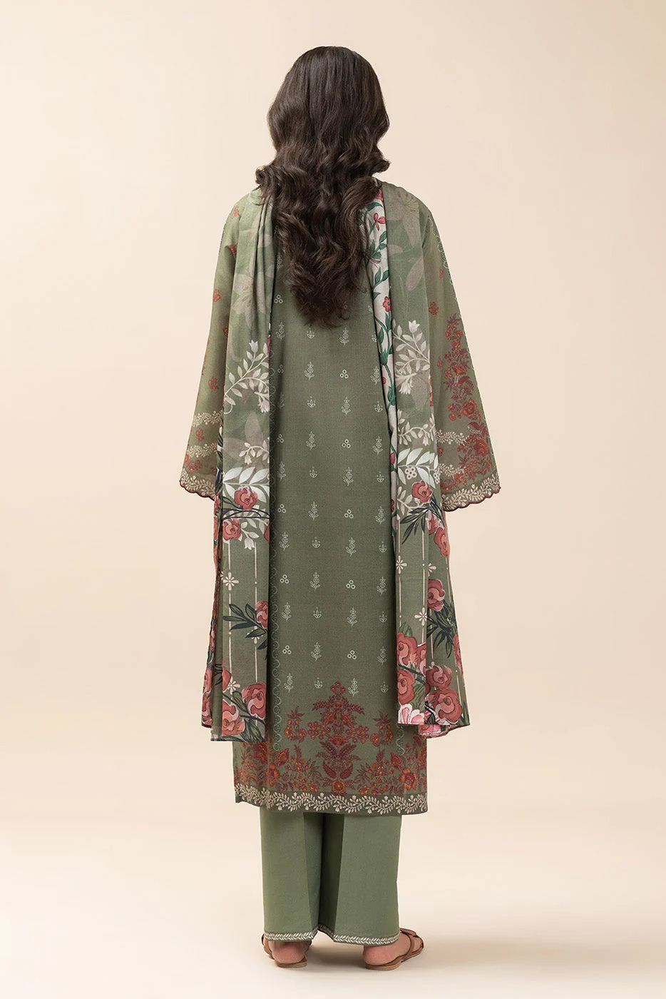 Pakistani Beechtree Lawn Unstitched Three Piece- Deep Olive 4