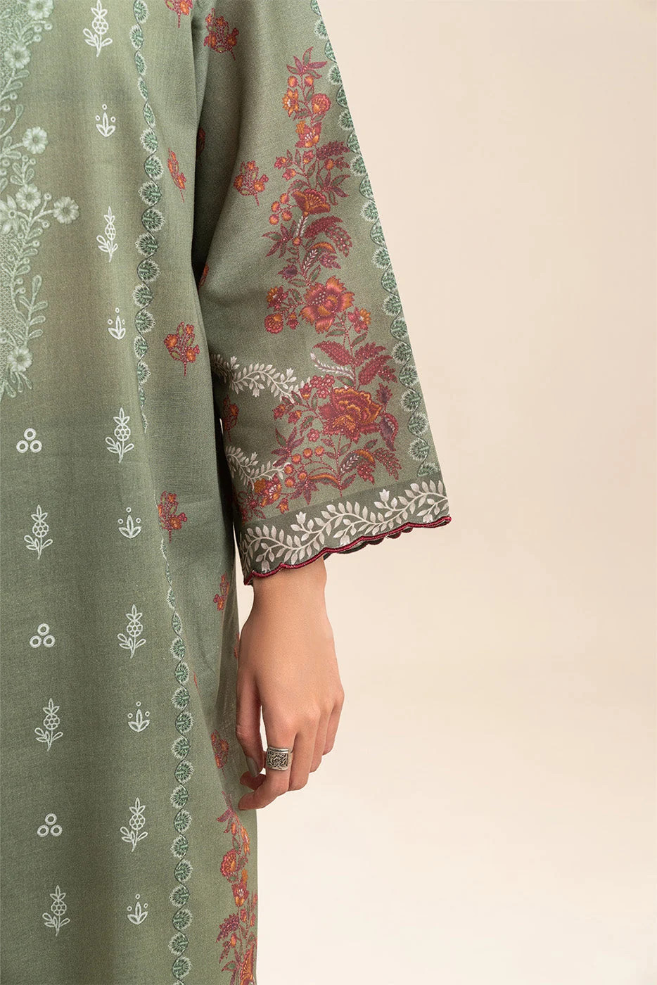 Pakistani Beechtree Lawn Unstitched Three Piece- Deep Olive 6